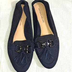 Antonio Melani Blue Leather Suede Flat Shoe Tassel 10M Loafer Moccasins